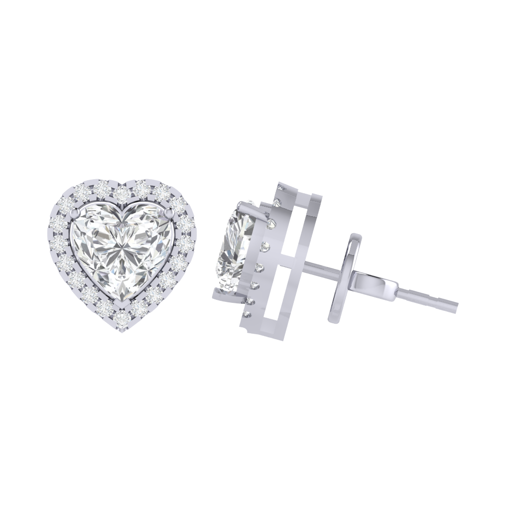 white gold plated sterling silver heart shape cubic-zirconia stud earrings