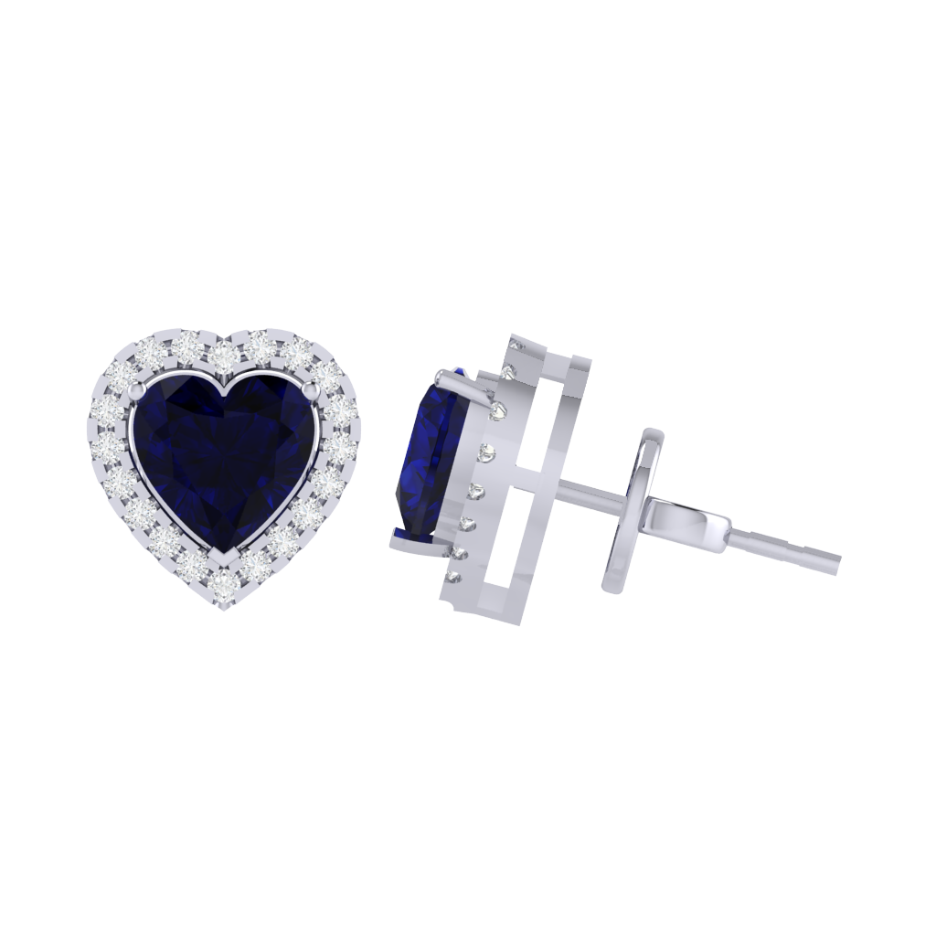 white gold plated sterling silver heart shape sapphire stud earrings