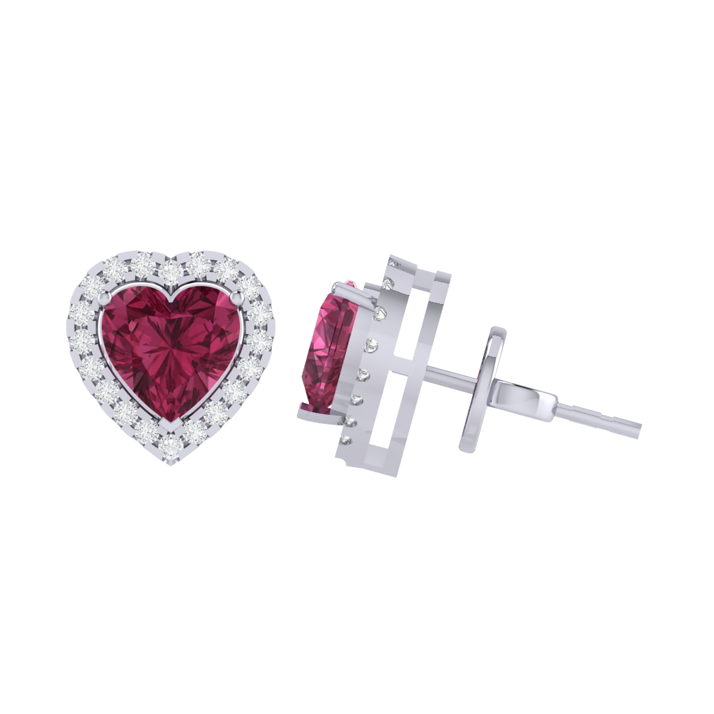 white gold plated sterling silver heart shape tourmaline stud earrings