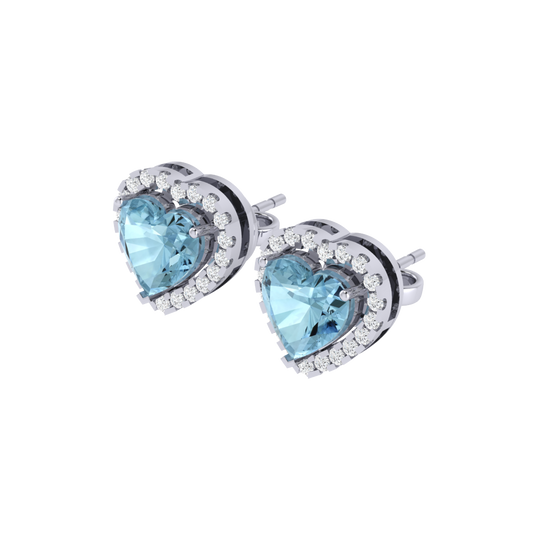 white gold plated sterling silver heart shape aquamarine stud earrings