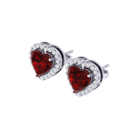 white gold plated sterling silver heart shape ruby stud earrings