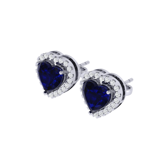 white gold plated sterling silver heart shape sapphire stud earrings