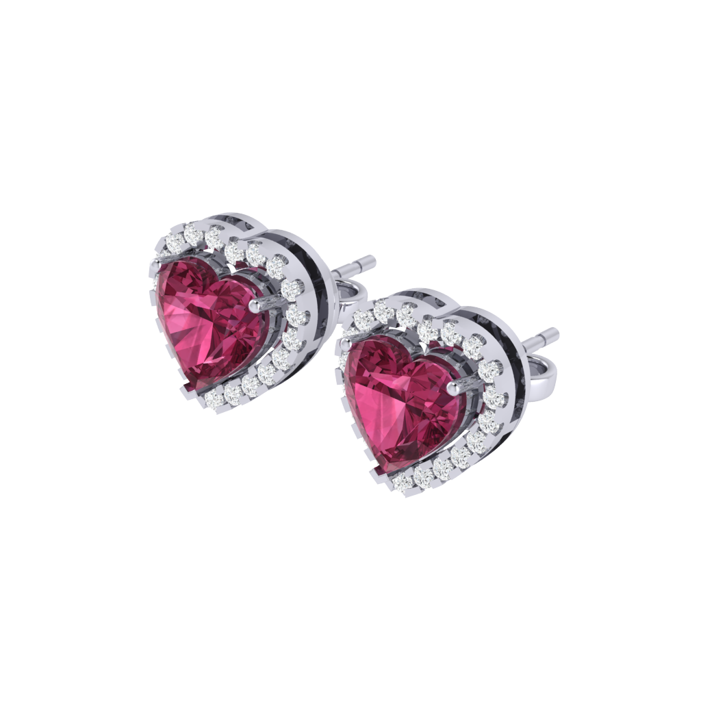 white gold plated sterling silver heart shape tourmaline stud earrings