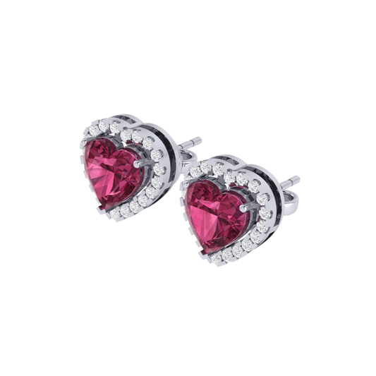 white gold plated sterling silver heart shape tourmaline stud earrings