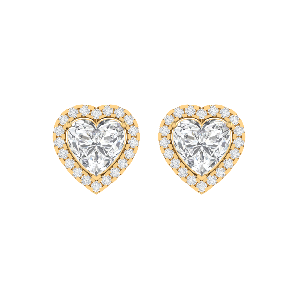 yellow gold plated sterling silver heart shape cubic-zirconia stud earrings