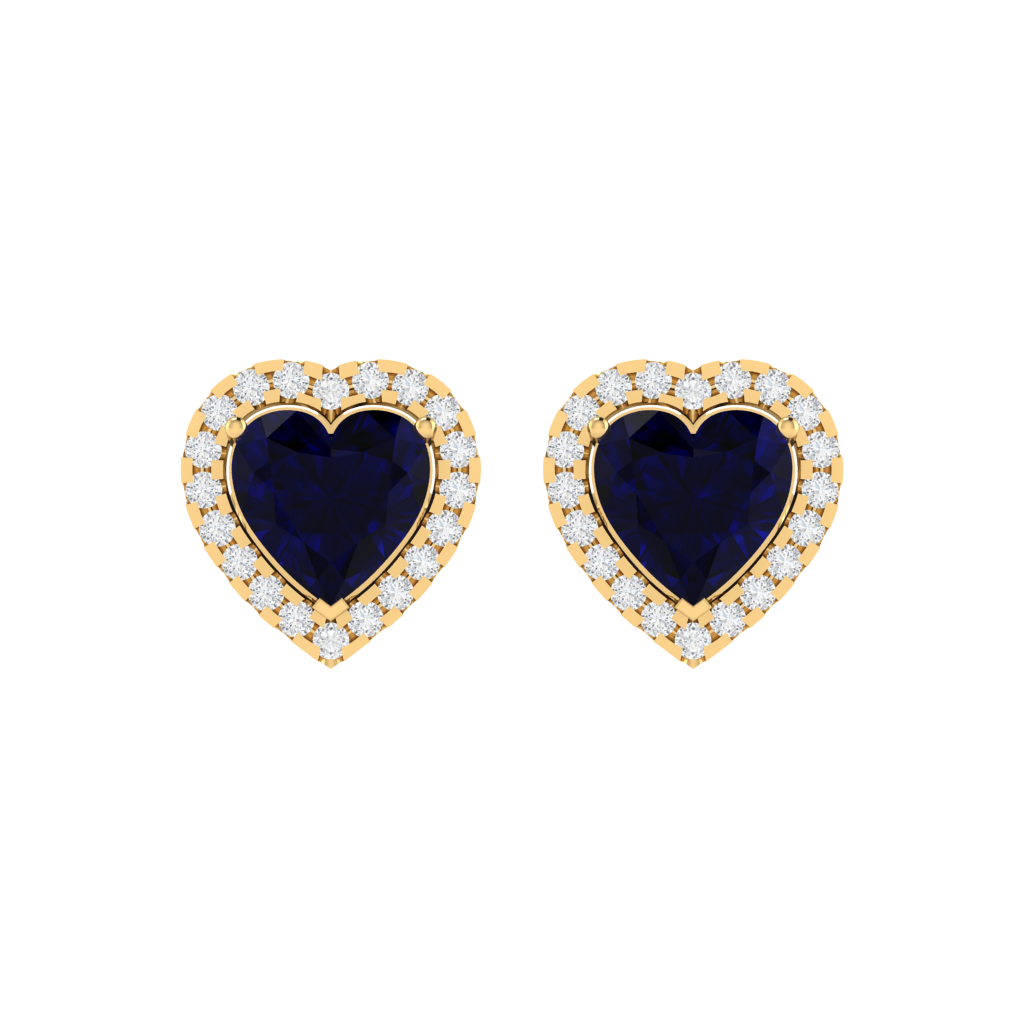 yellow gold plated sterling silver heart shape sapphire stud earrings