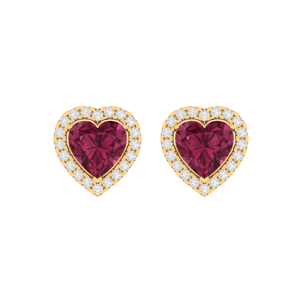 yellow gold plated sterling silver heart shape tourmaline stud earrings