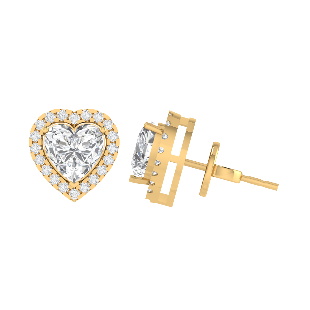 yellow gold plated sterling silver heart shape cubic-zirconia stud earrings