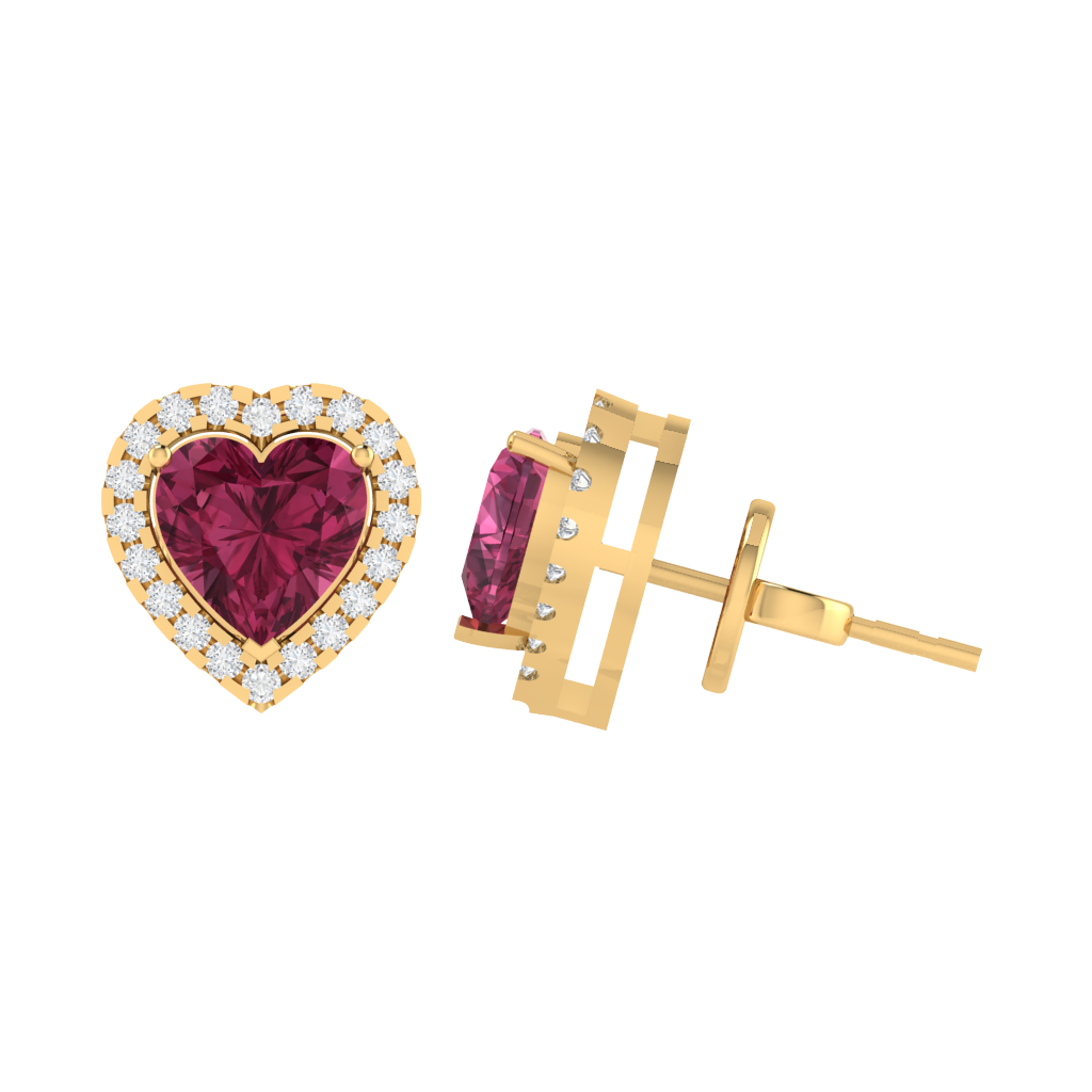 yellow gold plated sterling silver heart shape tourmaline stud earrings