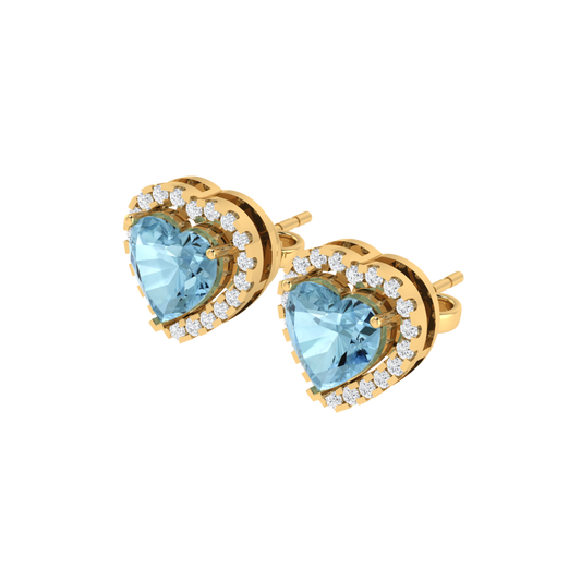 yellow gold plated sterling silver heart shape aquamarine stud earrings