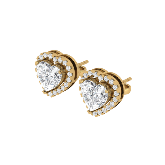 yellow gold plated sterling silver heart shape cubic-zirconia stud earrings
