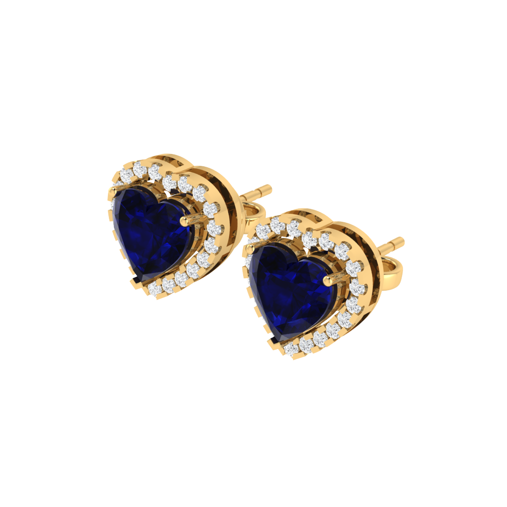 yellow gold plated sterling silver heart shape sapphire stud earrings