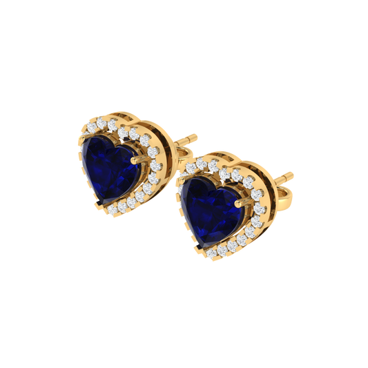 yellow gold plated sterling silver heart shape sapphire stud earrings