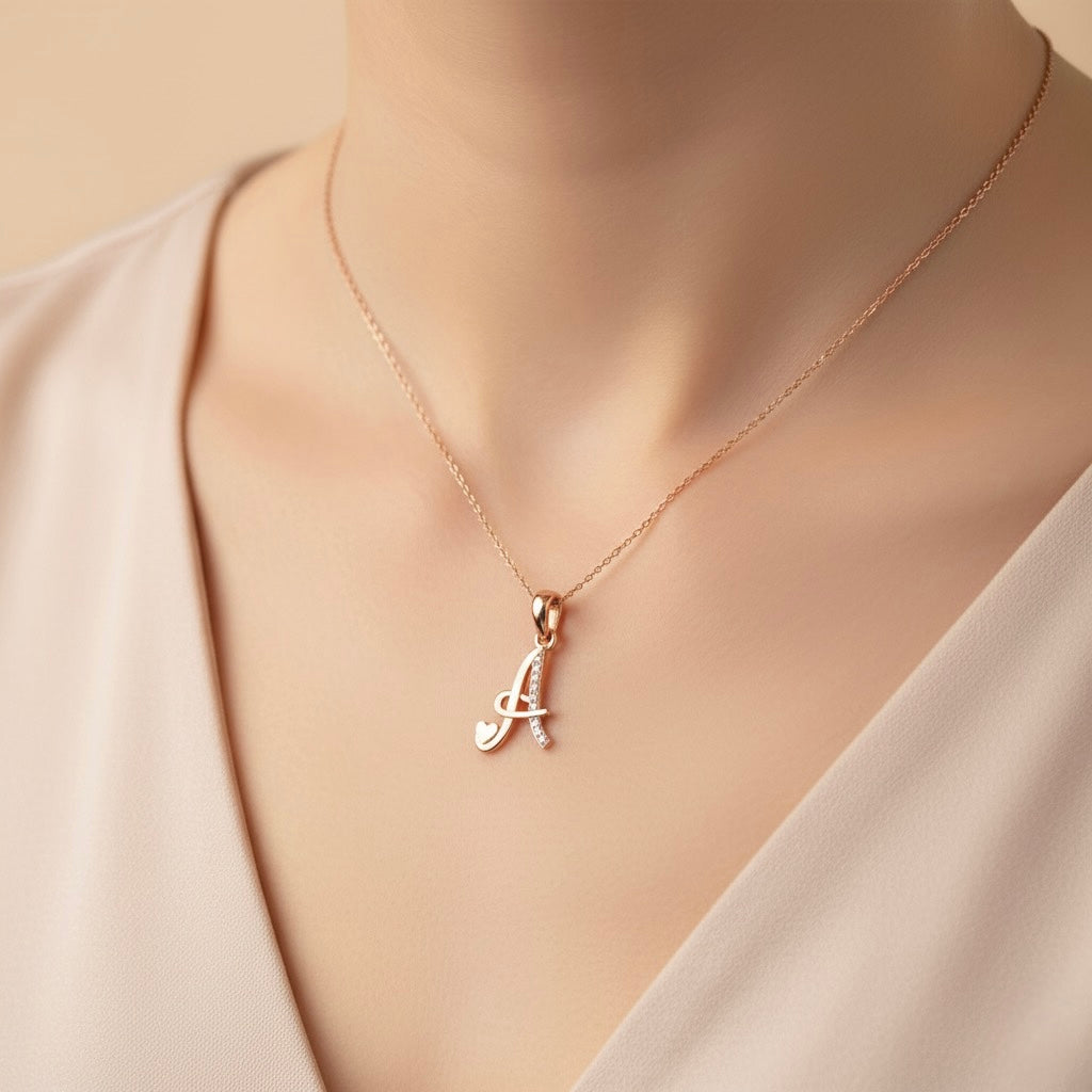 rose gold plated 925 sterling silver letter A pendant
