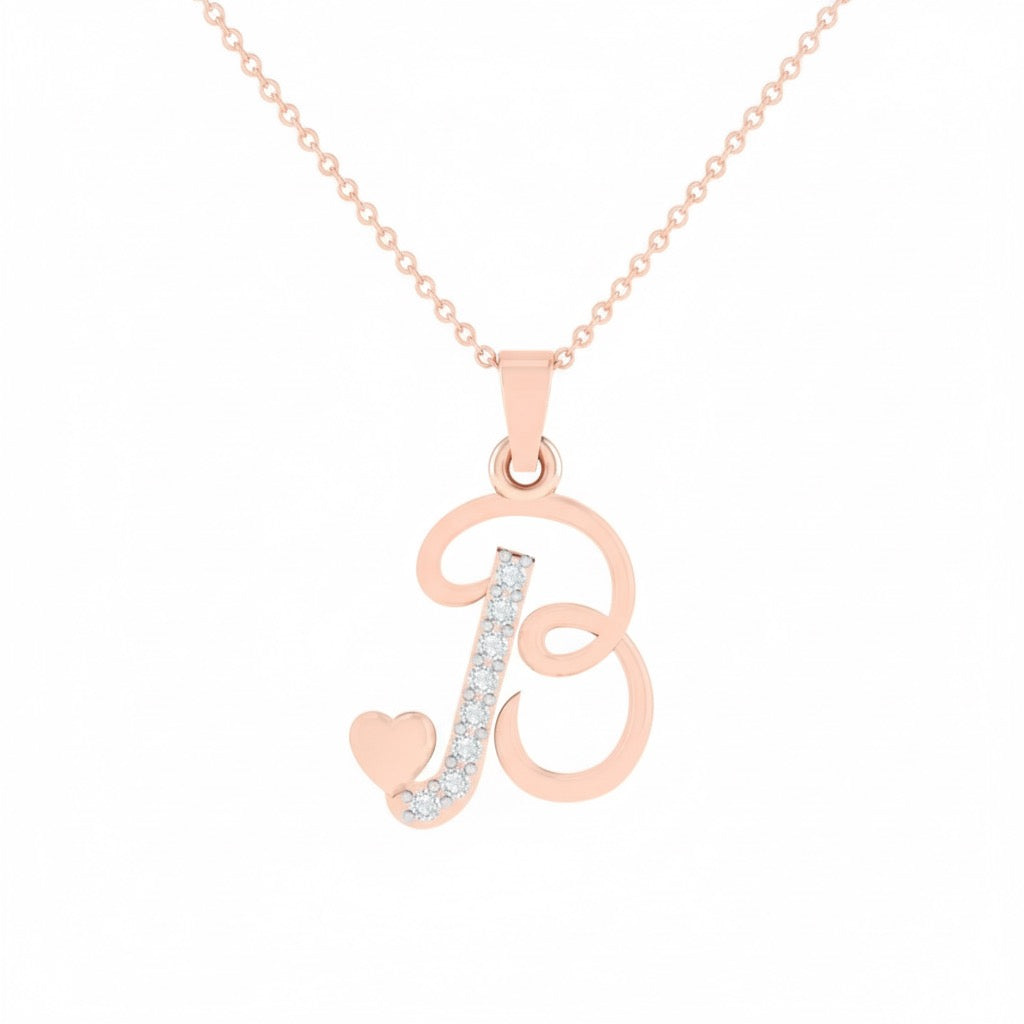 rose gold plated 925 sterling silver letter B pendant with chain