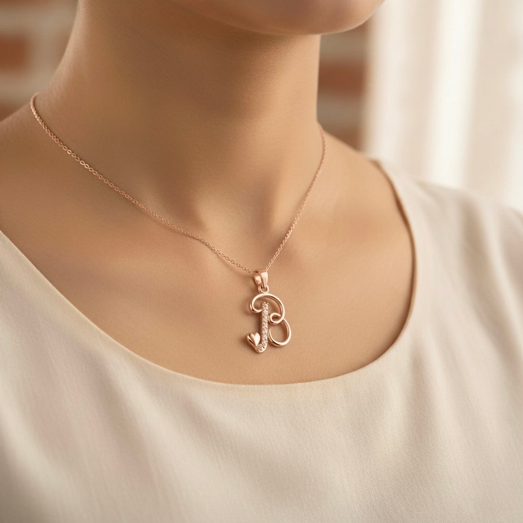 rose gold plated 925 sterling silver letter B pendant