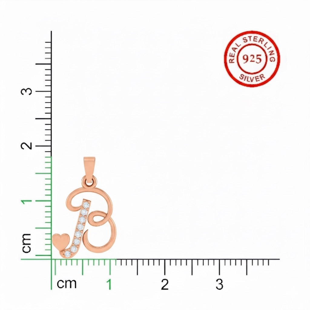 rose gold plated 925 sterling silver letter B pendant