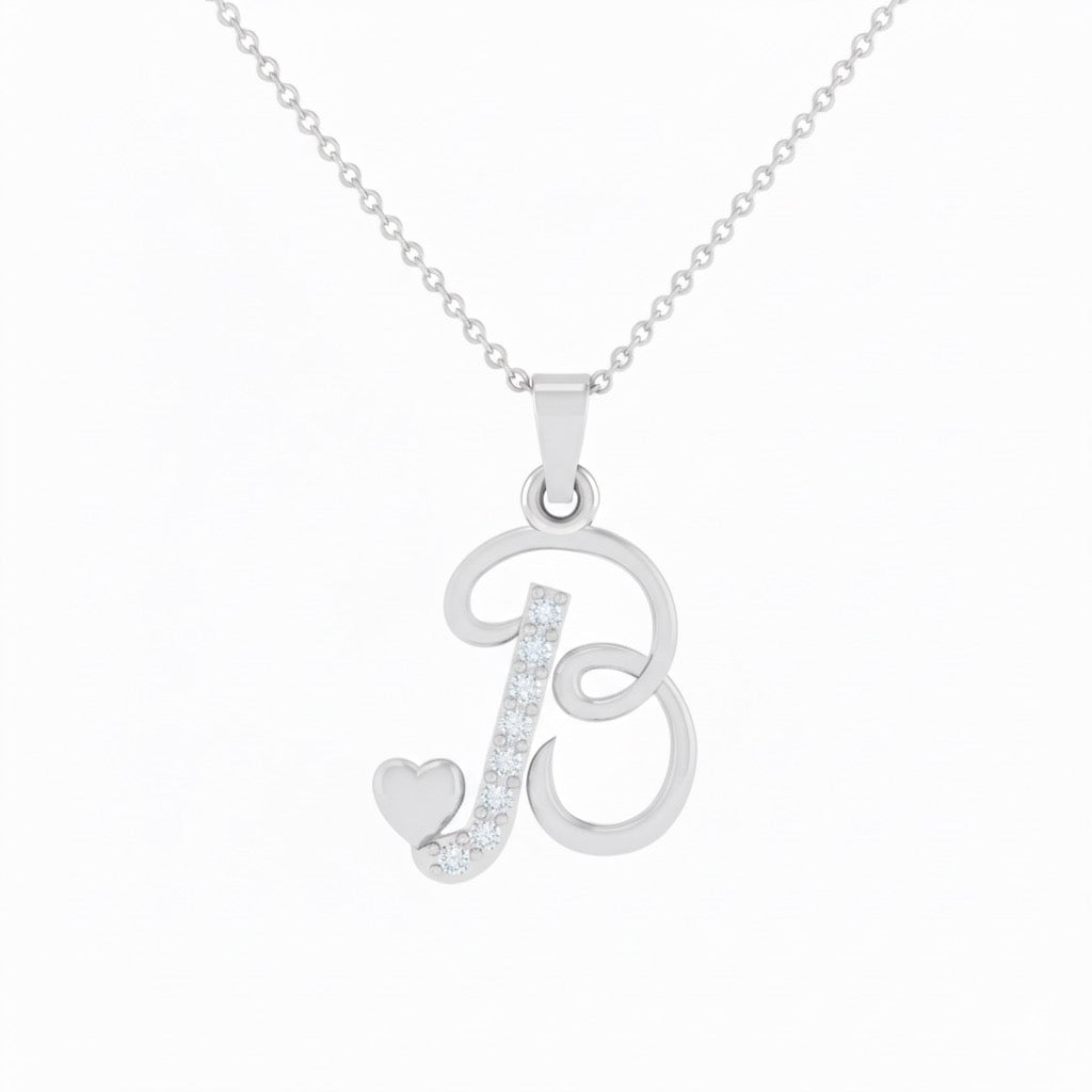 rhodium plated 925 sterling silver letter B pendant with chain