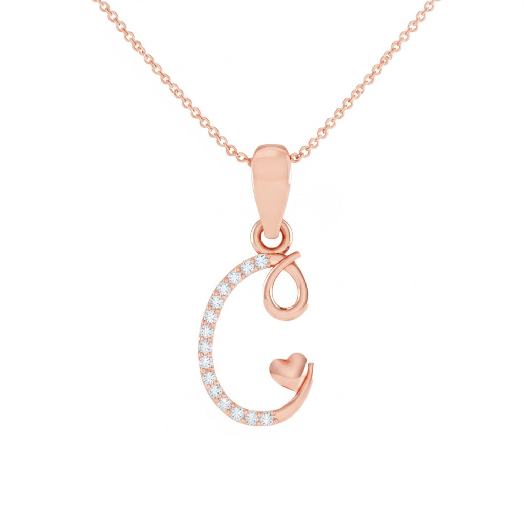 rose gold plated 925 sterling silver letter C pendant with chain