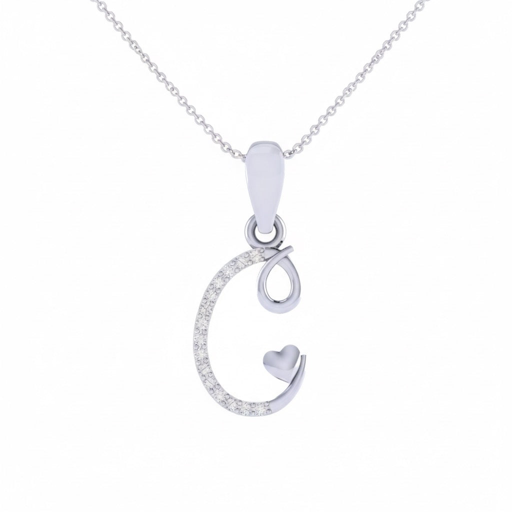 rhodium plated 925 sterling silver letter C pendant with chain