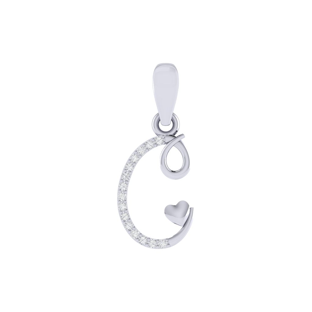 rhodium plated 925 sterling silver letter C pendant