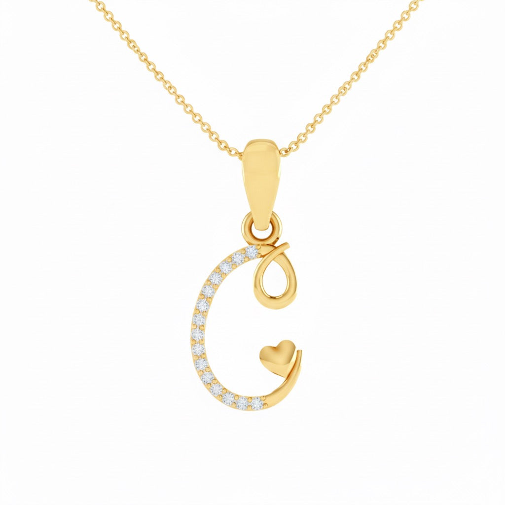 gold plated 925 sterling silver letter C pendant with chain