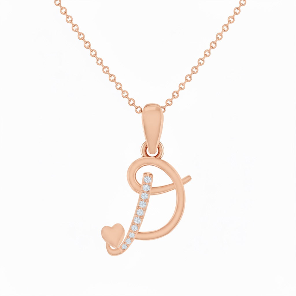 rose gold plated 925 sterling silver letter D pendant with chain