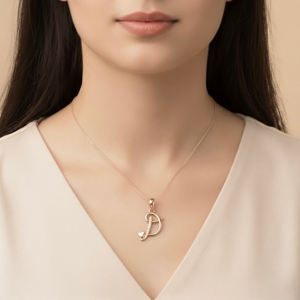rose gold plated 925 sterling silver letter D pendant