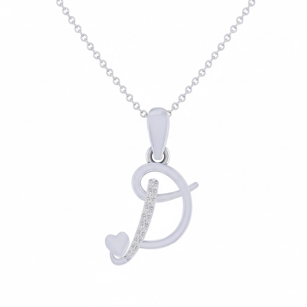 rhodium plated 925 sterling silver letter D pendant with chain