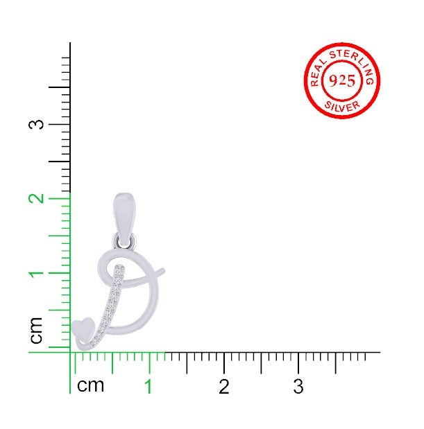 rhodium plated 925 sterling silver letter D pendant