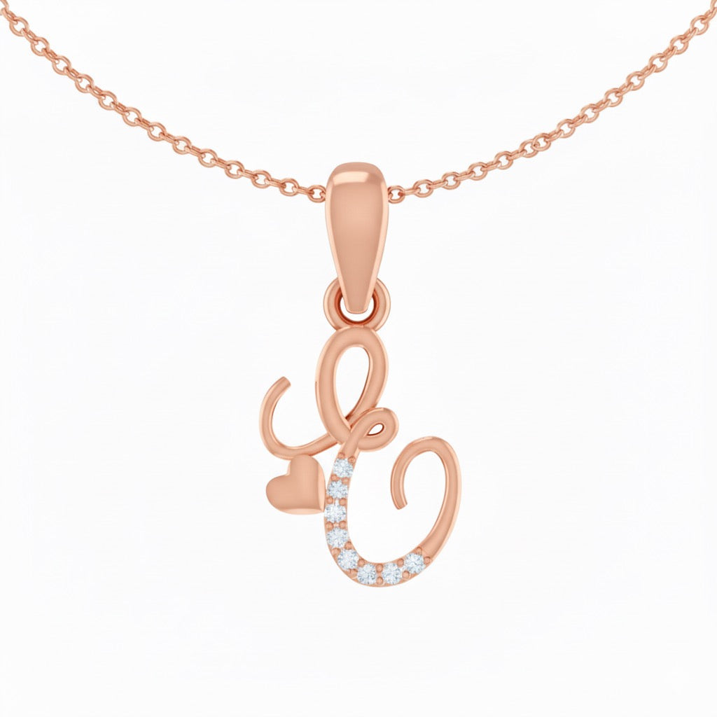 rose gold plated 925 sterling silver letter E pendant with chain