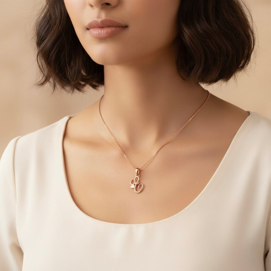 rose gold plated 925 sterling silver letter E pendant