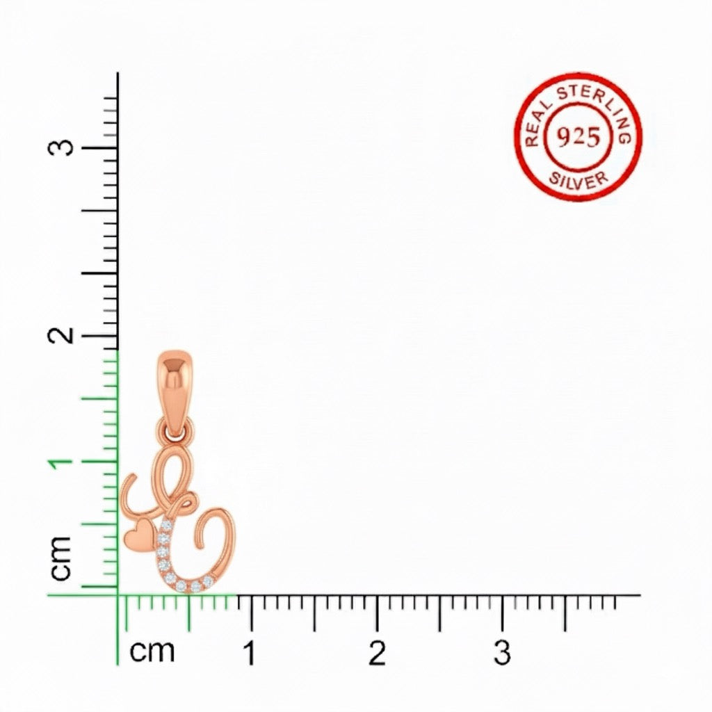 rose gold plated 925 sterling silver letter E pendant
