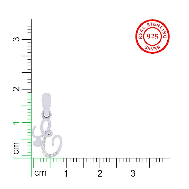 rhodium plated 925 sterling silver letter E pendant