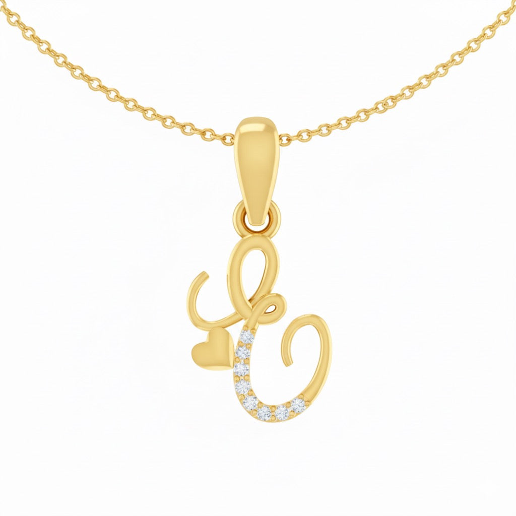 gold plated 925 sterling silver letter E pendant with chain