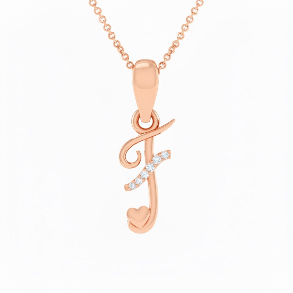 rose gold plated 925 sterling silver letter F pendant with chain