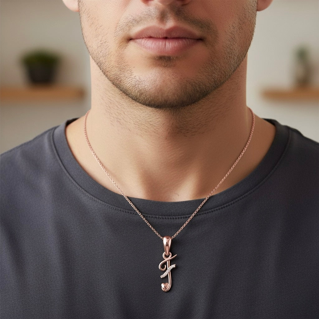 rose gold plated 925 sterling silver letter F pendant