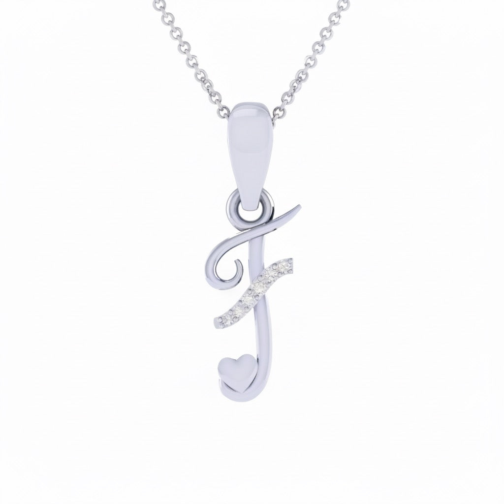 rhodium plated 925 sterling silver letter F pendant with chain