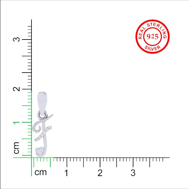 rhodium plated 925 sterling silver letter F pendant