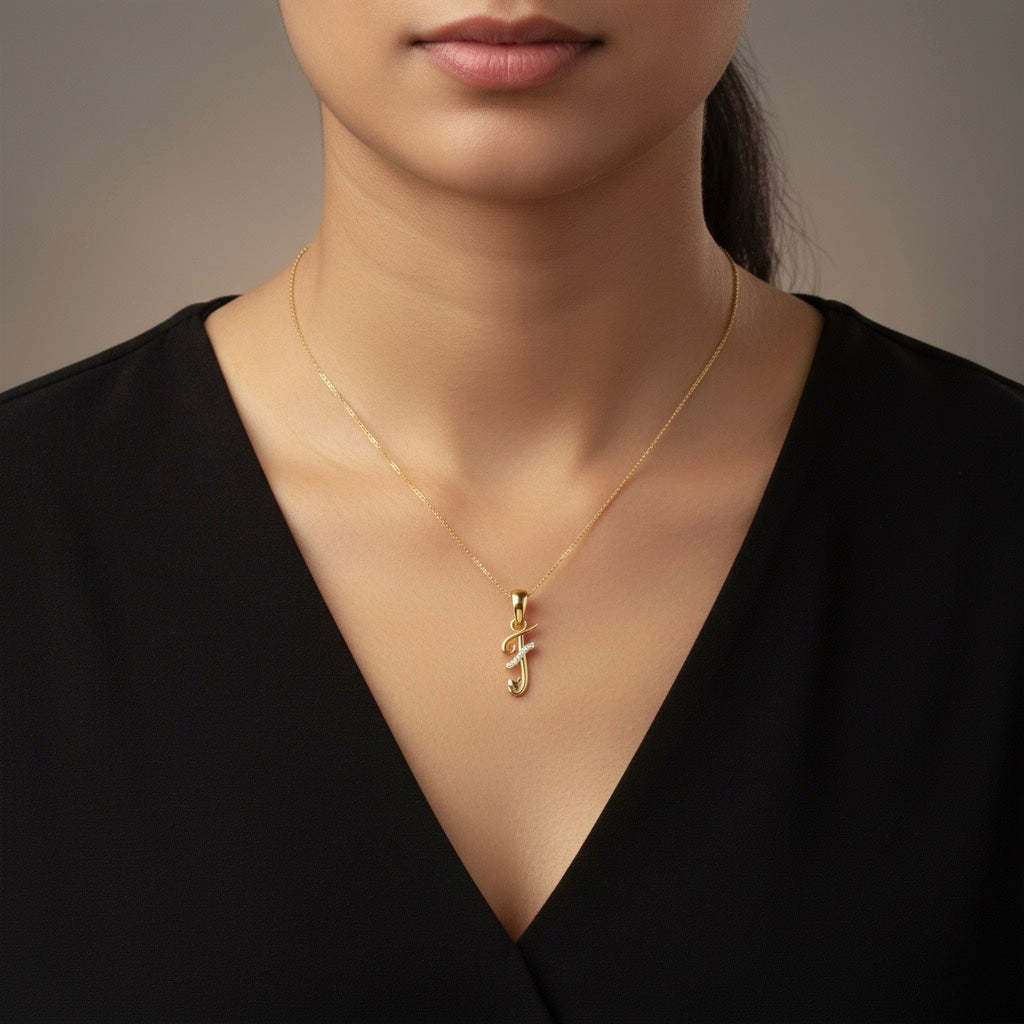 gold plated 925 sterling silver letter F pendant