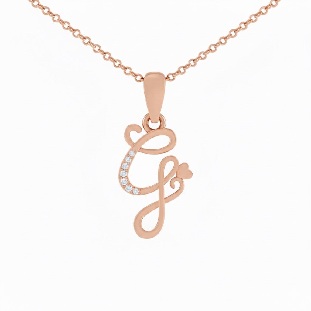 rose gold plated 925 sterling silver letter G pendant with chain
