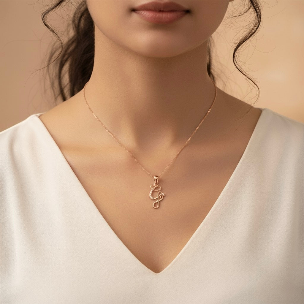 rose gold plated 925 sterling silver letter G pendant