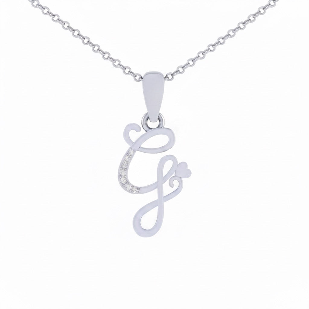 rhodium plated 925 sterling silver letter G pendant with chain