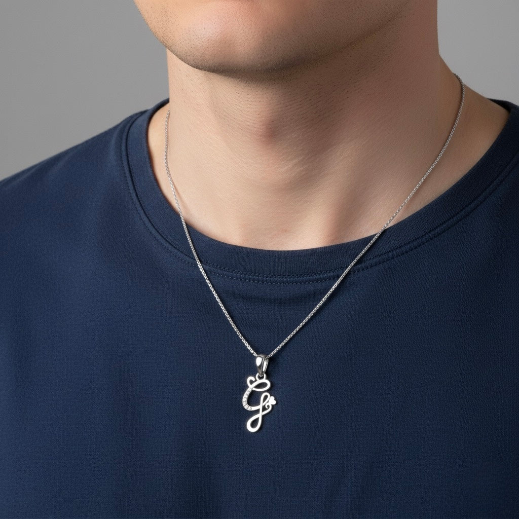 rhodium plated 925 sterling silver letter G pendant