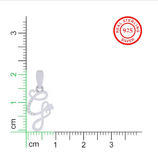 rhodium plated 925 sterling silver letter G pendant