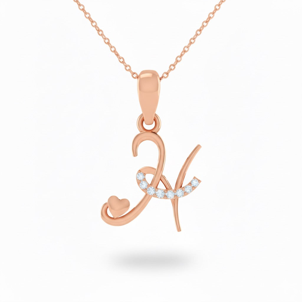 rose gold plated 925 sterling silver letter H pendant with chain