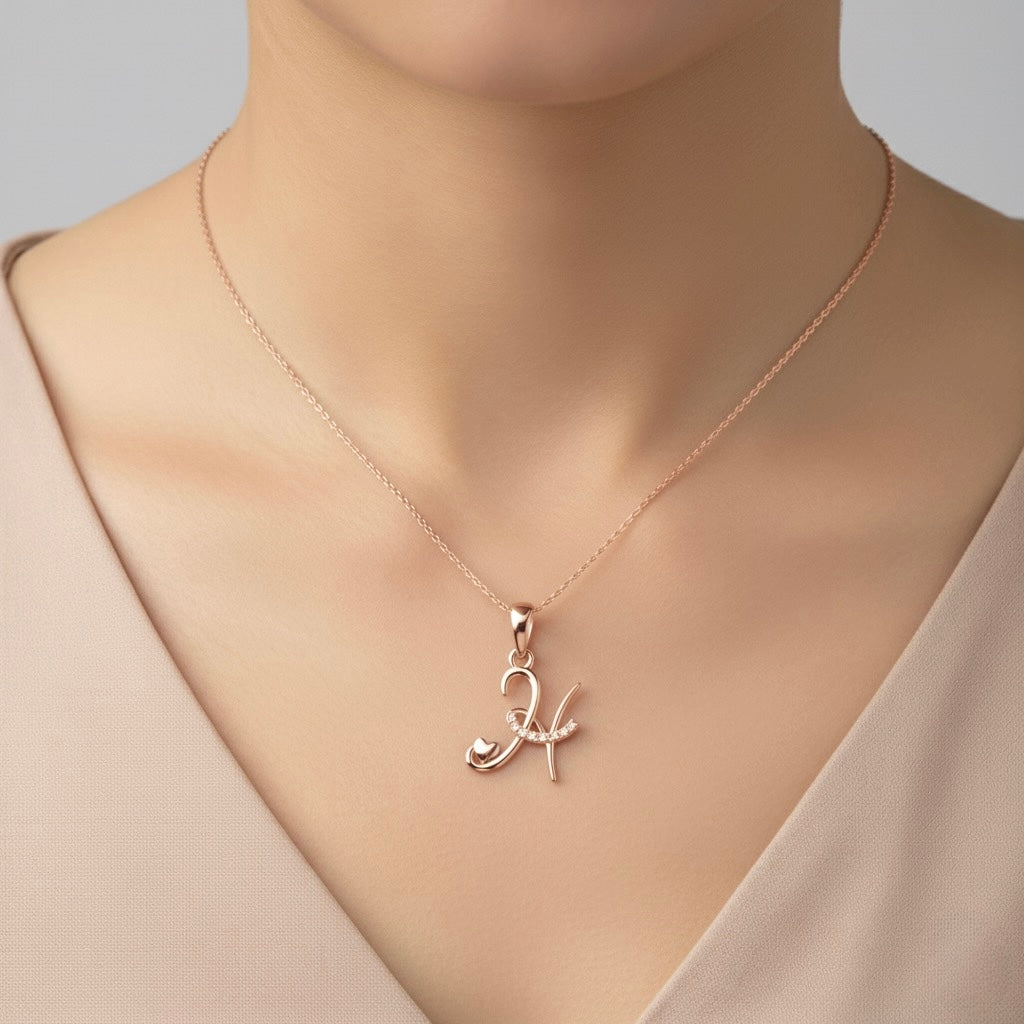 rose gold plated 925 sterling silver letter H pendant
