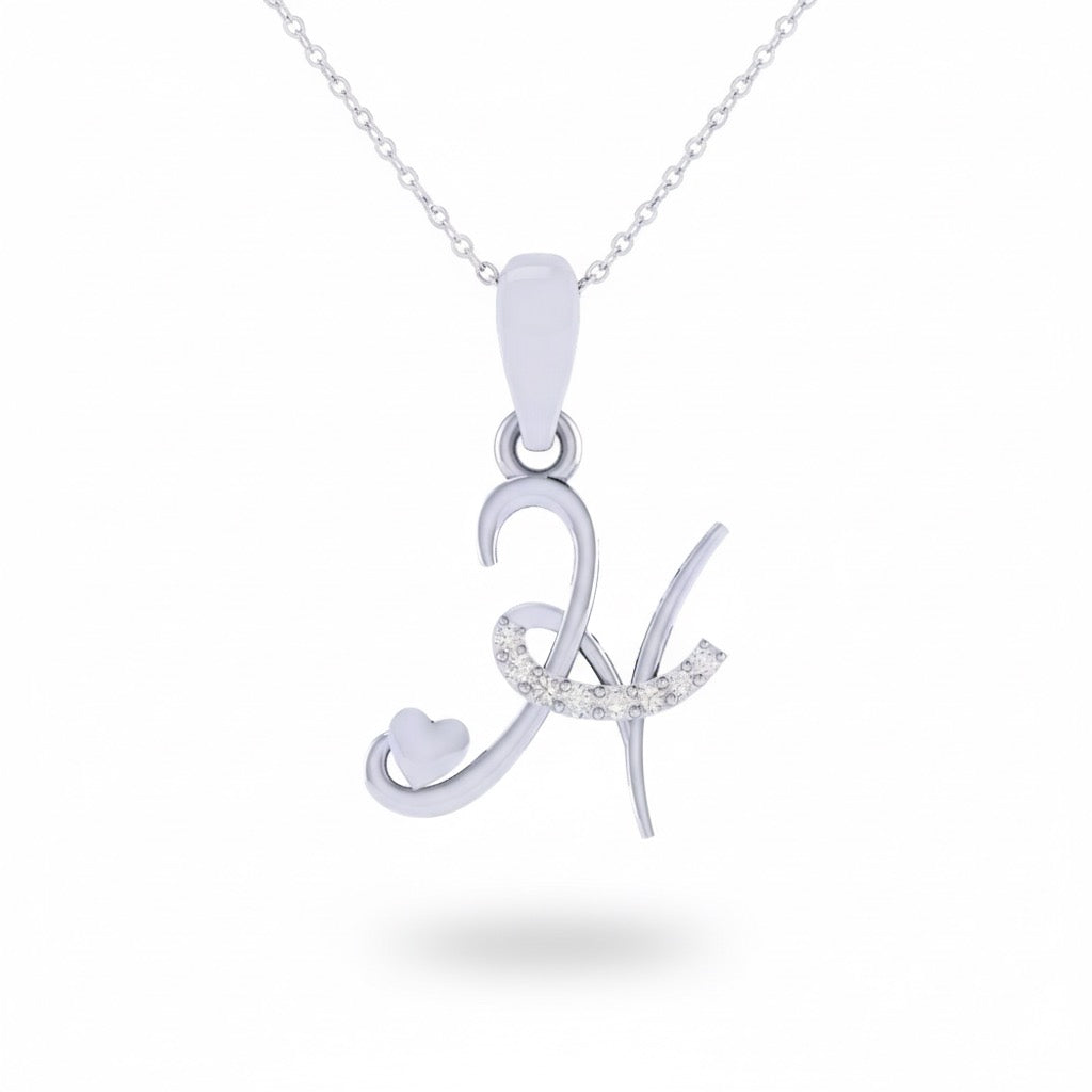 rhodium plated 925 sterling silver letter H pendant with chain
