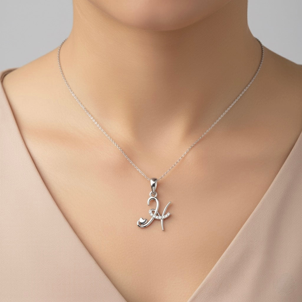 rhodium plated 925 sterling silver letter H pendant