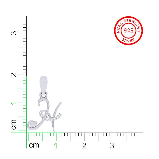 rhodium plated 925 sterling silver letter H pendant